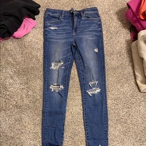 American Eagle Outfitters Dark Blue Distressed Skinny Jeans